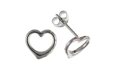 White Gold Open Heart Stud Earrings Solid 9 Carat Studs British Made