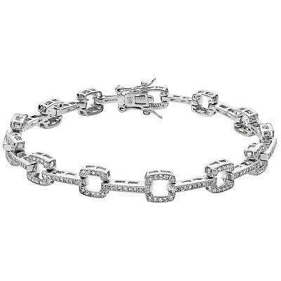 Ladies Square and Bar Link Gemstone Bracelet Solid Sterling Silver Hallmarked