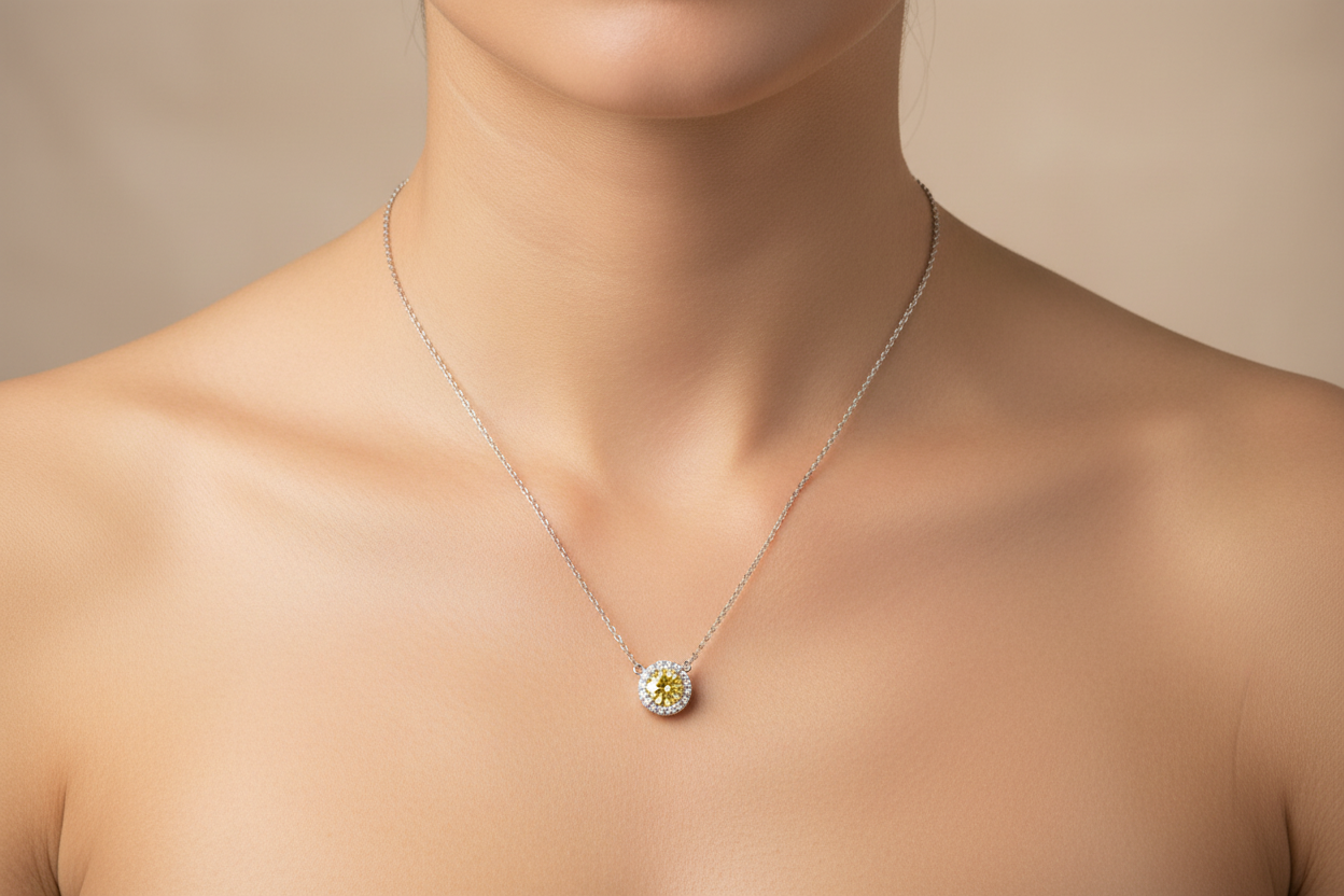 Yellow Sapphire Silver Necklace Sparkling Gemset Pendant 925 Hallmark