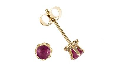 9ct Gold Ruby Stud Earrings 3mm Solitaire Studs Yellow Gold July Birthstone