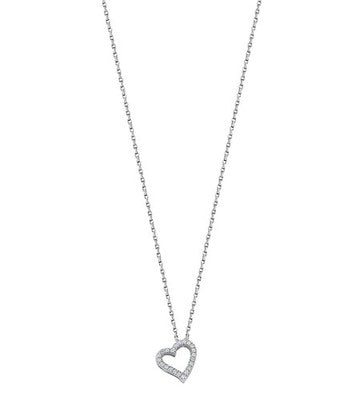 Diamond Open Heart Pendant 9ct White Gold 18" Chain Romantic Gift for Her