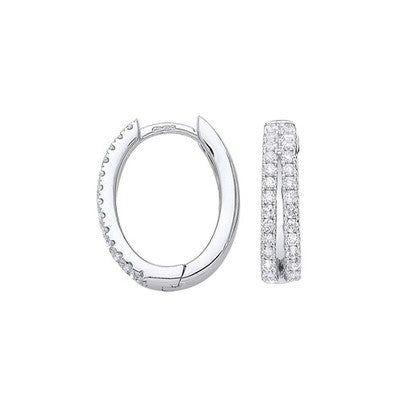 Real Diamond Oval Huggie Hoop Earrings 9ct White Gold 0.51ctw Mined Diamonds
