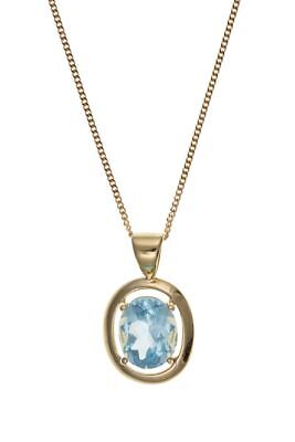 Blue Topaz Solitaire Pendant Yellow Gold 18" Chain Hallmarked British Made