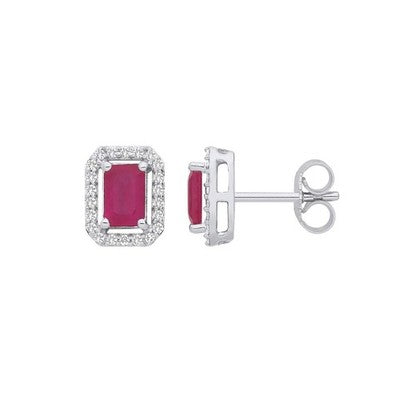 Ruby and Diamond Earrings 18ct White Gold Rectangular Studs Mined Stones