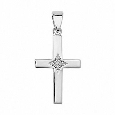 Sterling Silver Cross Pendant Single Gemstone 925 Hallmark 30 x 16mm