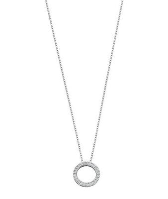 Diamond Round Circle Pendant Necklace 9ct White Gold 18" Chain