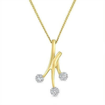 Three Cluster Diamond Pendant Necklace 18" / 45cm Natural Premium Diamonds