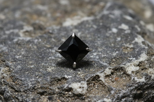Mens White Gold Earrings Black Square Stud