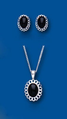 Real Onyx Pendant and Matching Earrings Set Solid Sterling Silver 925 18" Chain