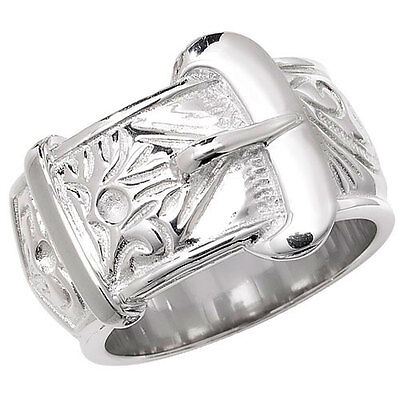 Sterling Silver Gents Wide Buckle Ring Heavy Weight Fully Hallmarked