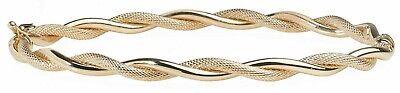 Yellow Gold Twist Bangle Ladies Hallmarked Hinged British Made Womens Bracelet