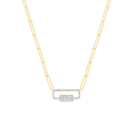 Paperclip Chain Necklace Real Diamond Geometric Pendant 9ct Yellow Gold