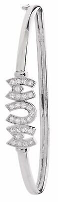 Sterling Silver Ladies Round MUM Hinged Bangle Hallmarked
