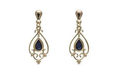 Elegant Gold Filigree Sapphire Teardrop Necklace & Earrings Jewellery Set
