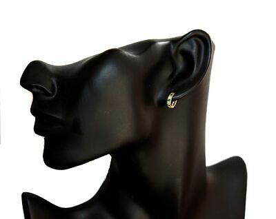 9ct Yellow Gold Emerald Hoop Earrings Huggies Hallmarked May Birthstone