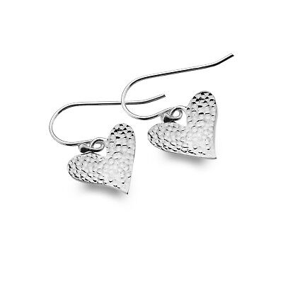 Hammered Love Heart Earrings Sterling Silver 925 Hallmarked Drops