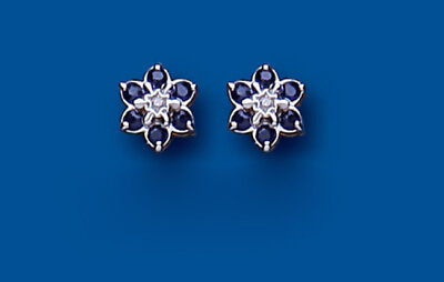 Sapphire and Diamond Earrings Yellow Gold Cluster Stud Natural Stones Hallmarked