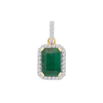 Emerald and Diamond Pendant 18ct Yellow Gold Rectangular Halo 18" Chain