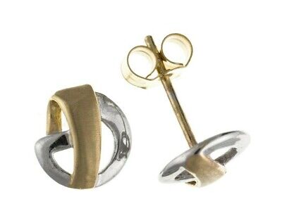 Two Colour Gold Stud Earrings Solid 9ct Yellow and White Gold Studs British Made