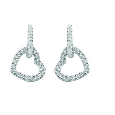 9ct White Gold Heart Drop Hoop Earrings Natural Diamond Dangle Gift for Women