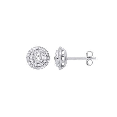 Diamond Multi Halo Stud Earrings 9ct White Gold 9mm Studs 0.36ctw Real Diamonds