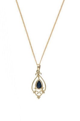 Elegant Gold Filigree Sapphire Teardrop Necklace & Earrings Jewellery Set