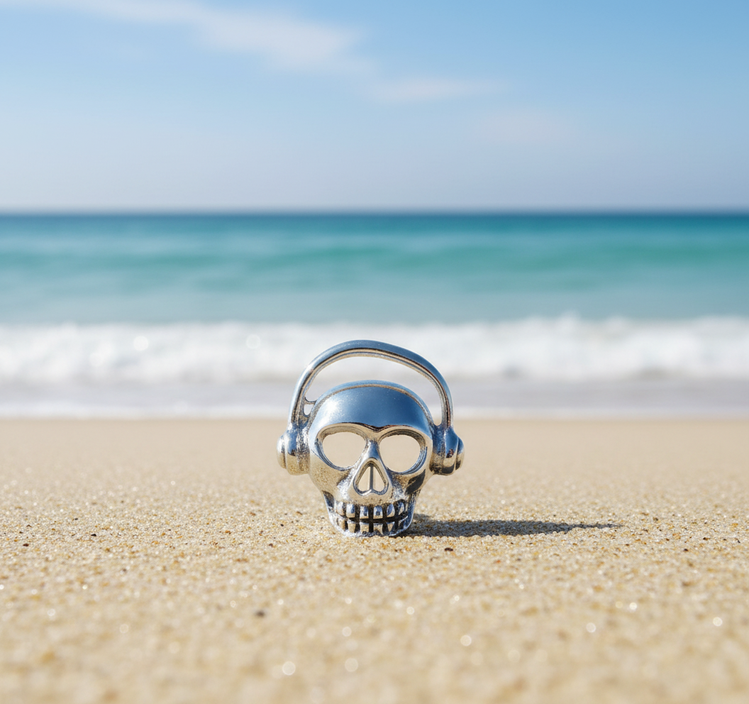 Mens Silver Skull Earring Gent's Stud Headphones Earring