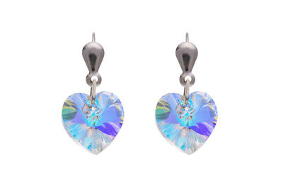 Heart Earrings Sterling Silver Drop Drops Dangle Austrian Crystal