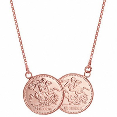 Full Sovereign Necklace Solid Sterling Silver Rose Gold Plated Pendant 17 "
