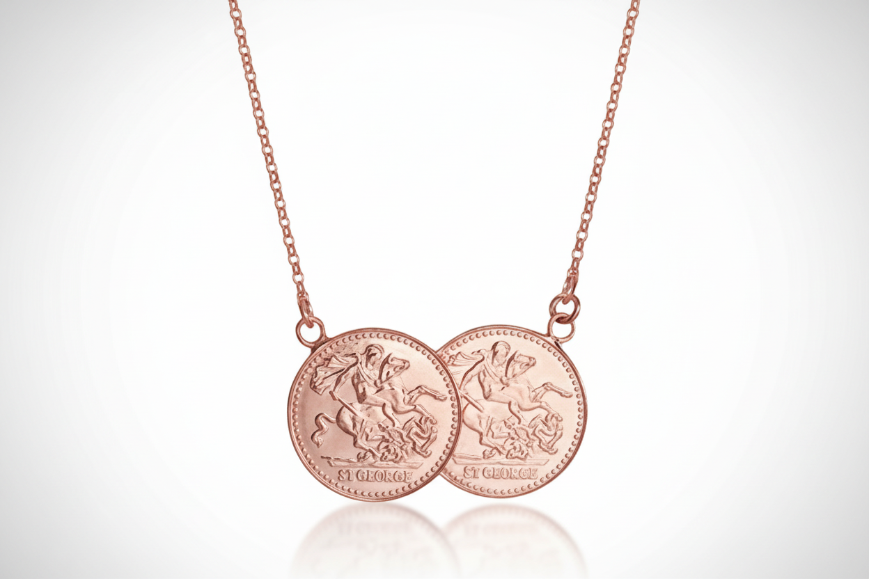 Full Sovereign Necklace Solid Sterling Silver Rose Gold Plated Pendant 17 "