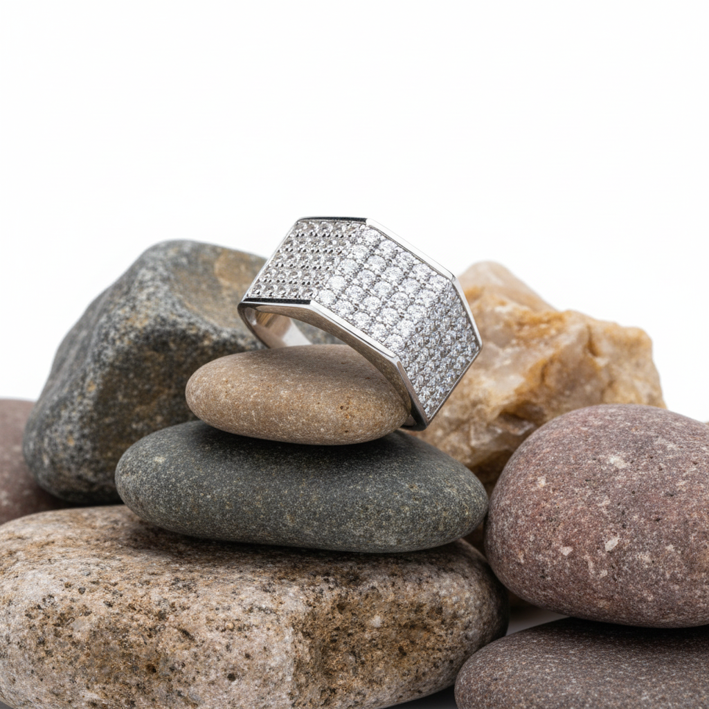 9ct White Gold Gents Five Row Ring Fully Hallmarked