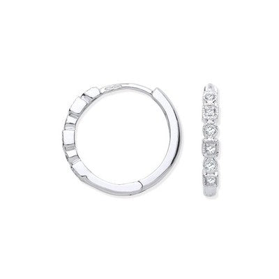 Real Diamond Huggie Hoop Earrings 9ct White Gold 16mm 0.10ctw Mined Diamonds