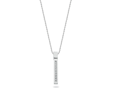 Diamond Vertical Bar Pendant Necklace 9ct White Gold 18" Chain