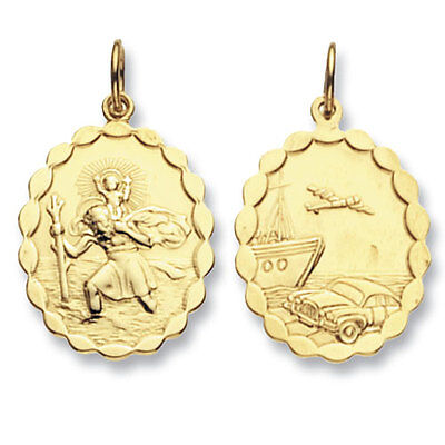 Oval St. Christopher Pendant Yellow Gold Scallop Edge Hallmarked British Made