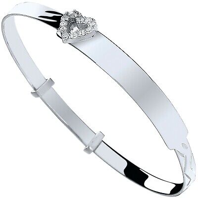 Silver Identity Baby Bangle Solid 925 Hallmark Little Girl Heart Design British 