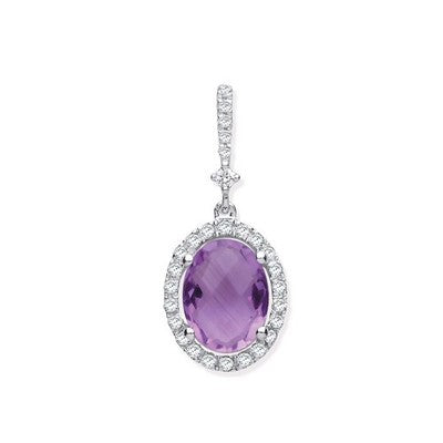 Oval Amethyst Pendant Necklace White Gold Sparkling Real Diamond Halo 18" Chain