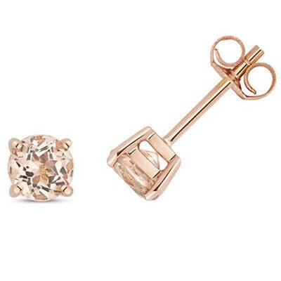 Rose Gold Morganite Jewellery Set Round Solitaire Pendant & Stud Earrings