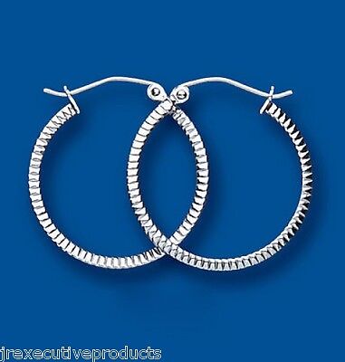Silver Hoop Creole Earrings Ribbed Design 925 hallmark 22mm