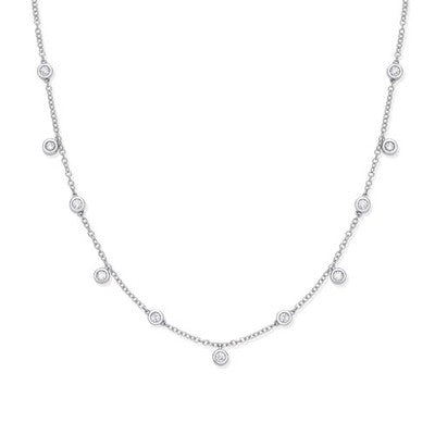 Bezel Set Diamond Station Necklace 18ct White Gold 18" / 45cm