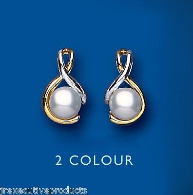 9ct Gold Pearl Stud Earrings Freshwater Two Tone Gold Wedding Bridal Jewellery