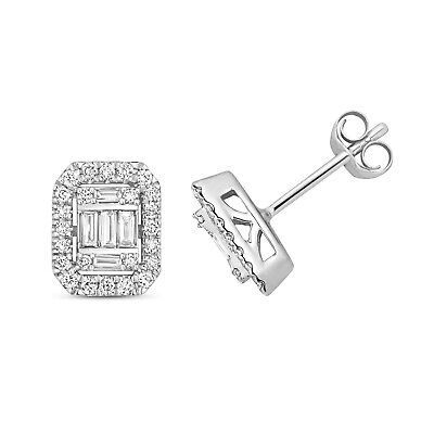 Diamond Emerald Cut Stud Earrings White Gold Premium Diamonds 0.44ct