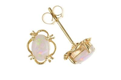 9ct Gold Opal Oval Earrings Yellow Gold Solitaire Stud October Birthstone