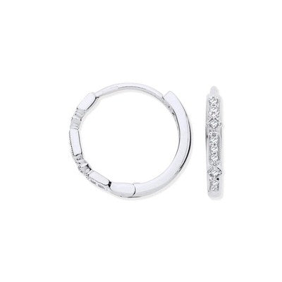 Real Diamond Hoop Earrings 9ct White Gold 16mm Diameter 0.08ctw Mined Diamonds