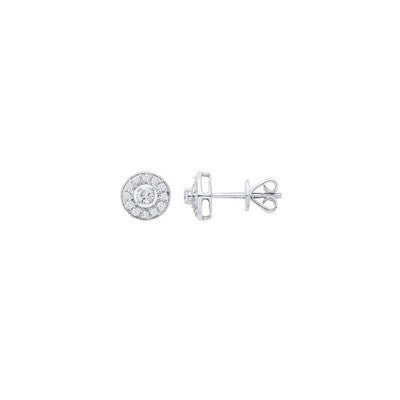 Real Diamond Halo Earrings 18ct White Gold 7mm Studs 0.24ctw Mined Diamonds