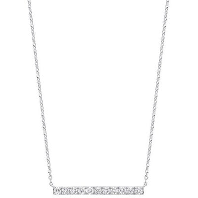 White Gold Natural Diamond Bar Pendant Necklace Brilliant Cut Sparkle