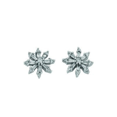 Real Diamond Snowflake Earrings 9ct White Gold 10mm Diameter 0.35ctw Diamonds