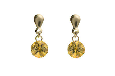 9ct Yellow Gold Citrine Drop Earrings  Hallmarked November Birthstone