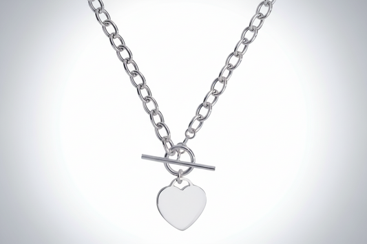 Silver T Bar Heart Necklace Solid Sterling Silver Ladies 17 " 19.6 grams