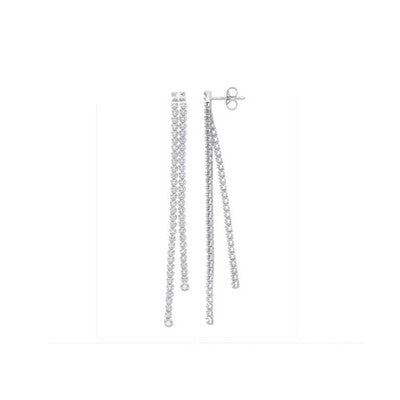 18k White Gold Plated Double Row Tennis Drop Earrings Natural Diamond 70mm Drop