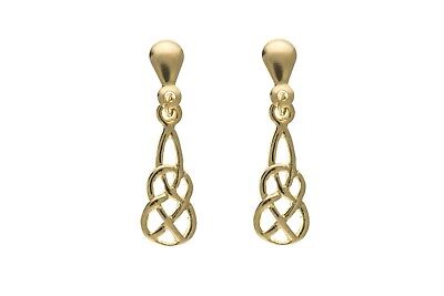 9ct Celtic Design Drop Earrings Yellow Gold Drops Dangly Hallmarked